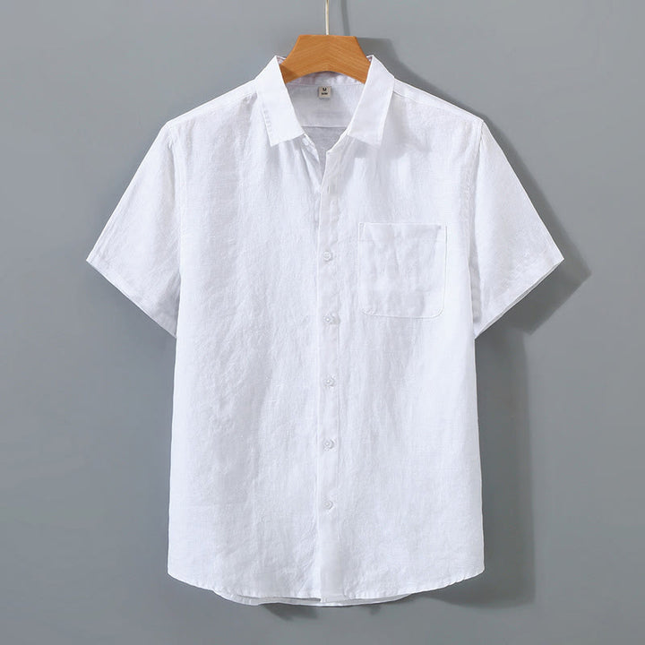 Koszula męska z krótkim rękawem i kieszenią, letnia, casualowa, z bawełny, w jednolitym kolorze, z guzikami i Buddha Stones - Biały - US/UK/AU42，EU52 (4XL) - image 4