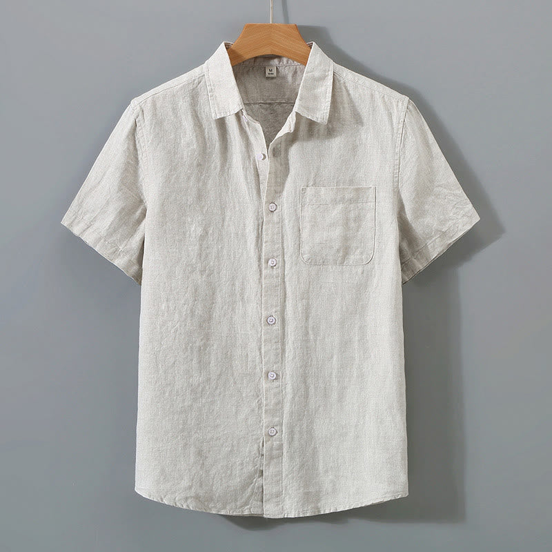 Koszula męska z krótkim rękawem i kieszenią, letnia, casualowa, z bawełny, w jednolitym kolorze, z guzikami i Buddha Stones - Bielizna - US/UK/AU42，EU52 (4XL) - image 0