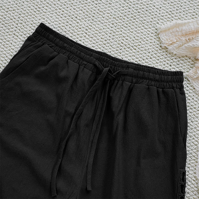 Buddha Stones Letnie Jednolity Kolor Łączenie Projekt Bawełna Len Spodnie Damskie Z Kieszeniami - image 11