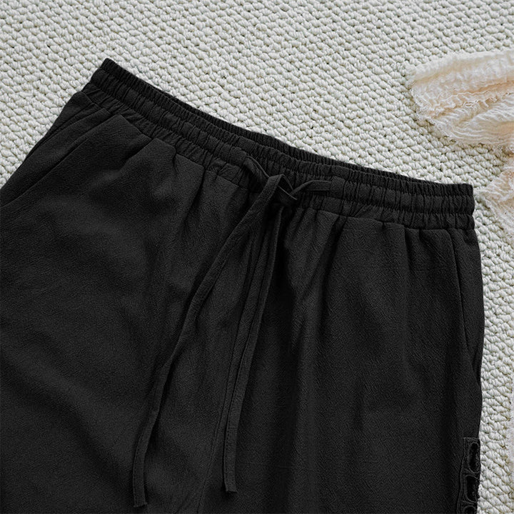 Buddha Stones Letnie Jednolity Kolor Łączenie Projekt Bawełna Len Spodnie Damskie Z Kieszeniami - image 11