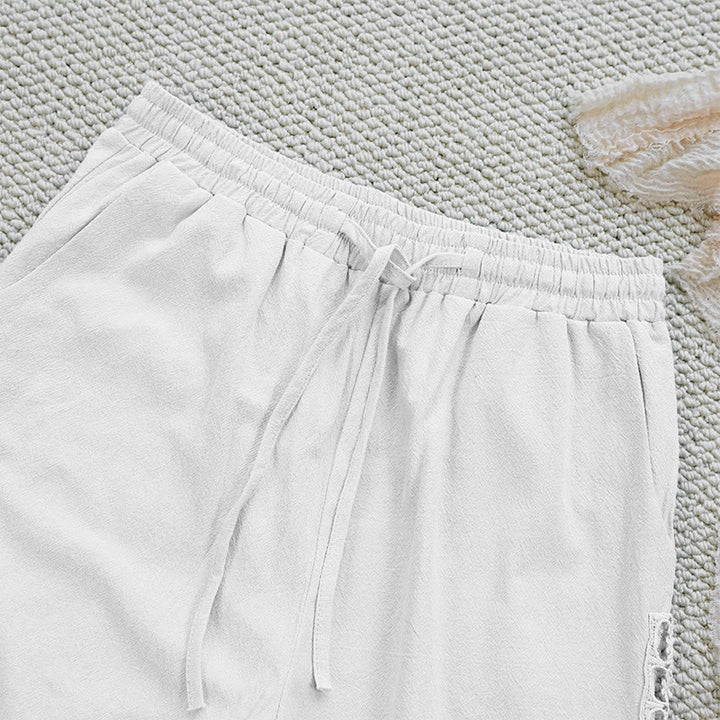 Buddha Stones Letnie Jednolity Kolor Łączenie Projekt Bawełna Len Spodnie Damskie Z Kieszeniami - image 3