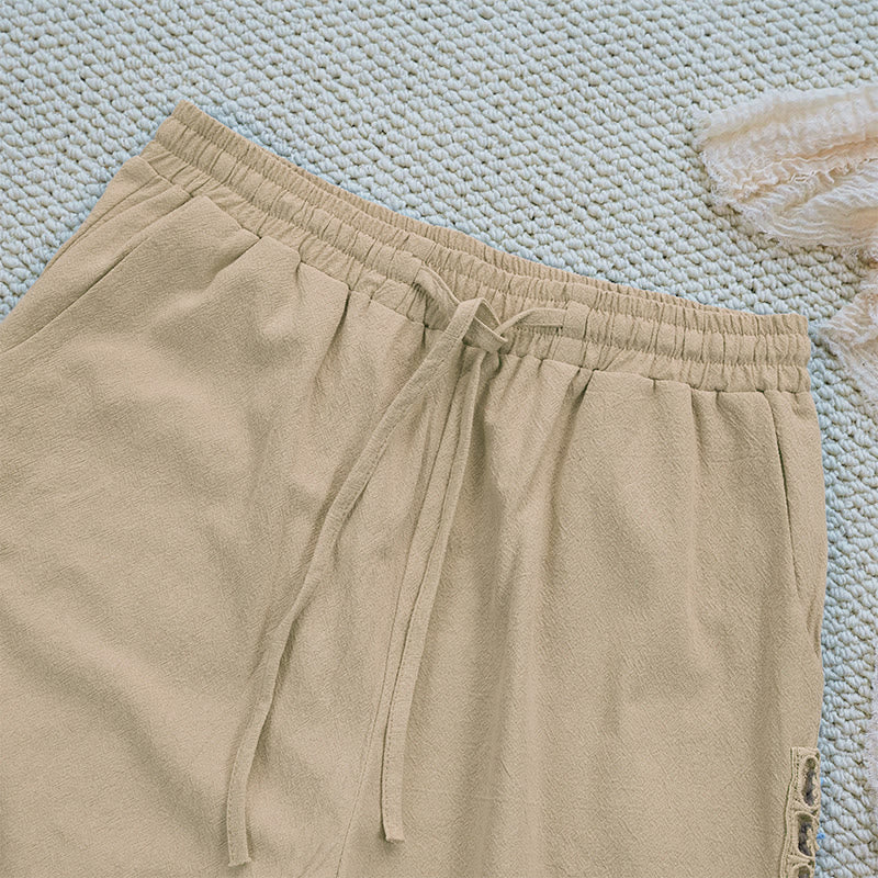 Buddha Stones Letnie Jednolity Kolor Łączenie Projekt Bawełna Len Spodnie Damskie Z Kieszeniami - image 24