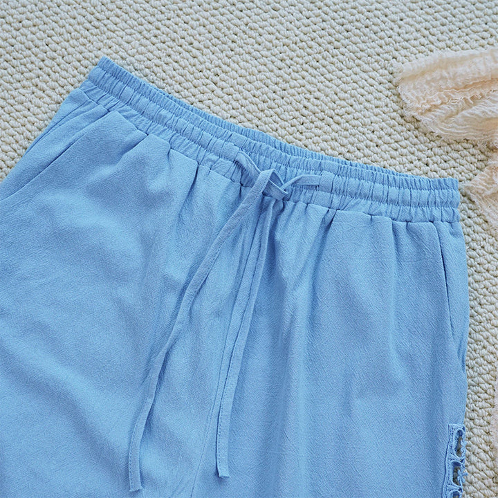 Buddha Stones Letnie Jednolity Kolor Łączenie Projekt Bawełna Len Spodnie Damskie Z Kieszeniami - image 31