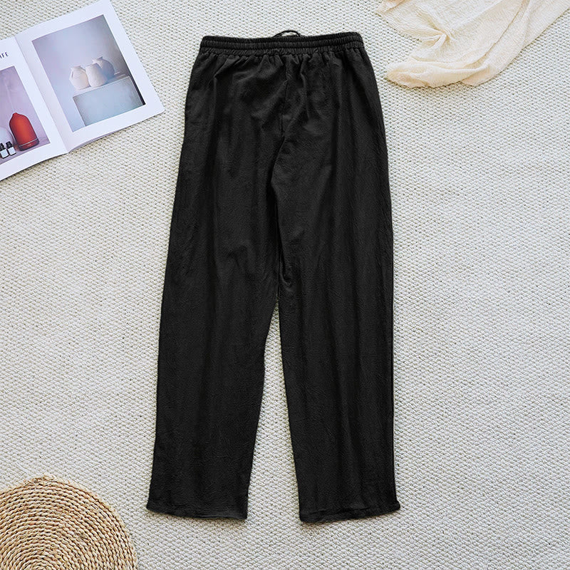 Buddha Stones Letnie Proste Patchworkowe Wzory Ściągacz Bawełna Len Spodnie Damskie Z Kieszeniami