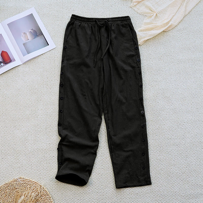 Buddha Stones Letnie Proste Patchworkowe Wzory Ściągacz Bawełna Len Spodnie Damskie Z Kieszeniami - Czarny - US12, UK/AU16, EU44 (2XL) - image 8