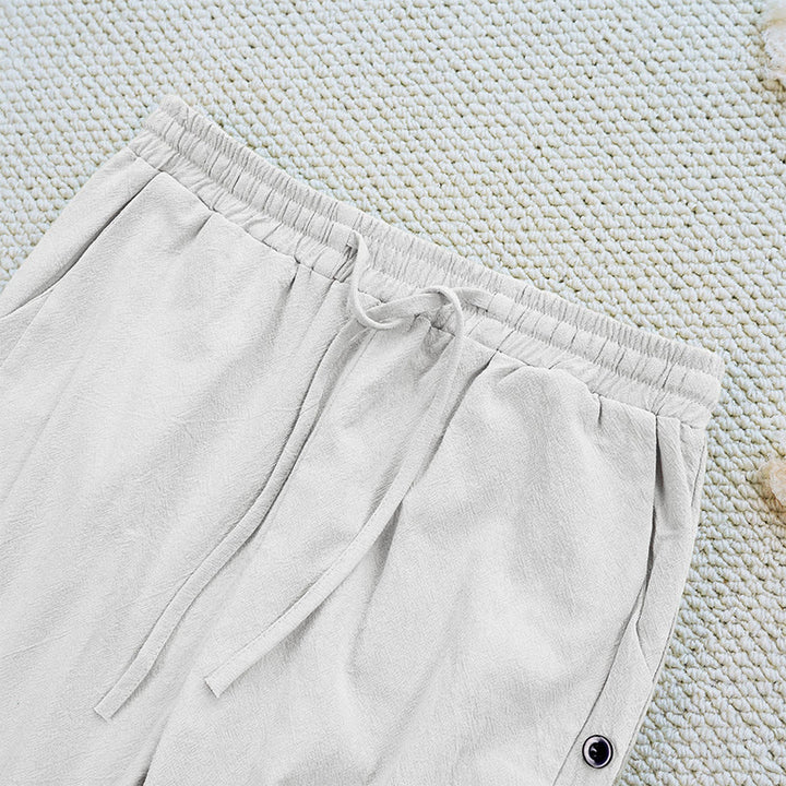 Buddha Stones Letnie Proste Patchworkowe Wzory Ściągacz Bawełna Len Spodnie Damskie Z Kieszeniami