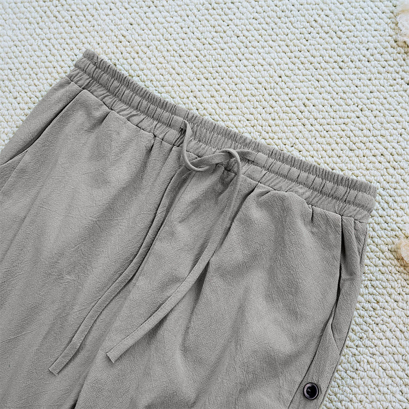 Buddha Stones Letnie Proste Patchworkowe Wzory Ściągacz Bawełna Len Spodnie Damskie Z Kieszeniami