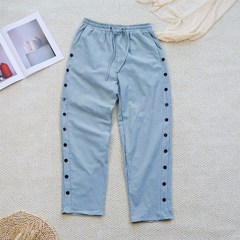 Buddha Stones Letnie Proste Patchworkowe Wzory Ściągacz Bawełna Len Spodnie Damskie Z Kieszeniami - image 17