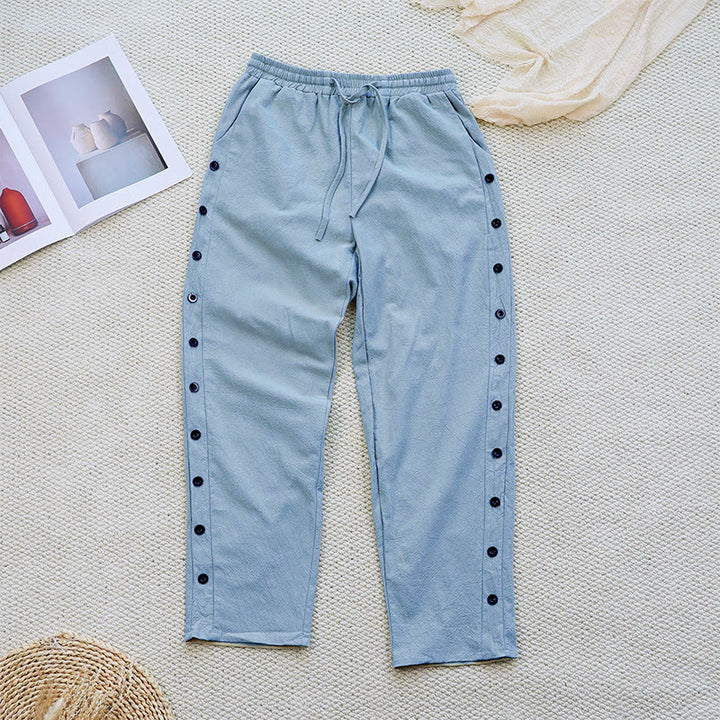 Buddha Stones Letnie Proste Patchworkowe Wzory Ściągacz Bawełna Len Spodnie Damskie Z Kieszeniami - image 17