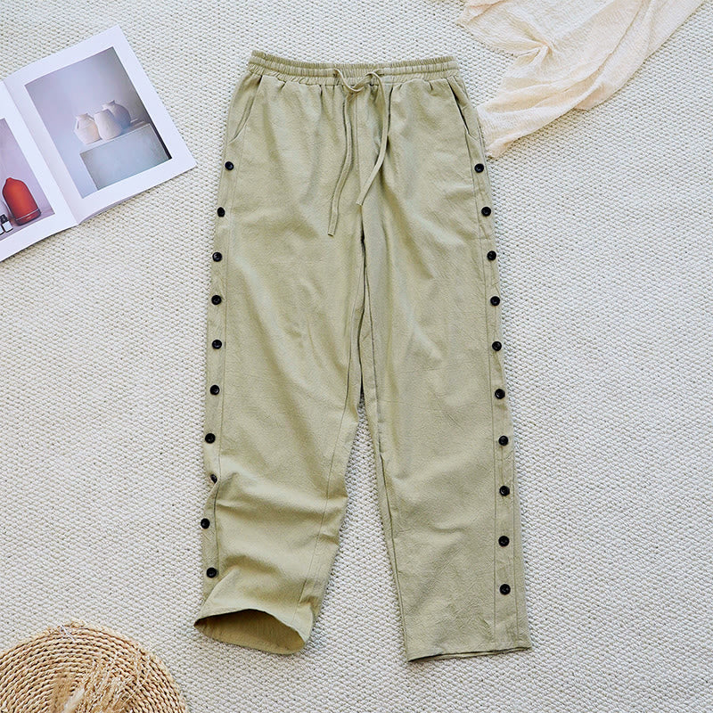 Buddha Stones Letnie Proste Patchworkowe Wzory Ściągacz Bawełna Len Spodnie Damskie Z Kieszeniami - Blada nawłoć - US12, UK/AU16, EU44 (2XL) - image 24