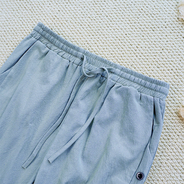 Buddha Stones Letnie Proste Patchworkowe Wzory Ściągacz Bawełna Len Spodnie Damskie Z Kieszeniami