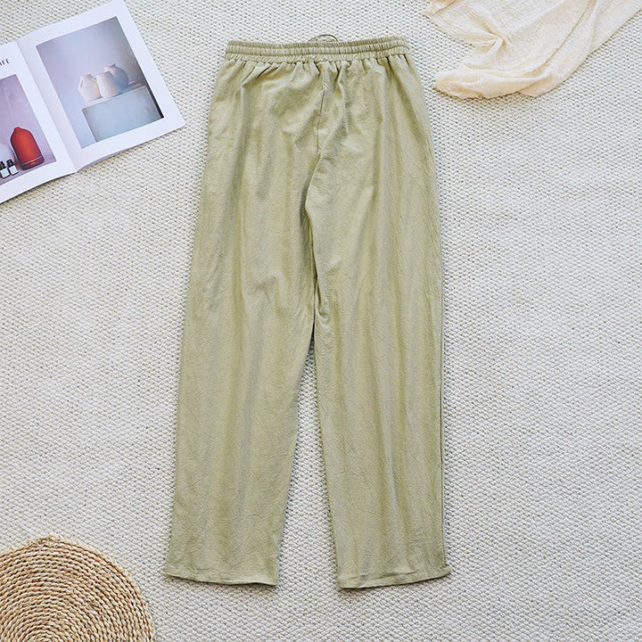Buddha Stones Letnie Proste Patchworkowe Wzory Ściągacz Bawełna Len Spodnie Damskie Z Kieszeniami