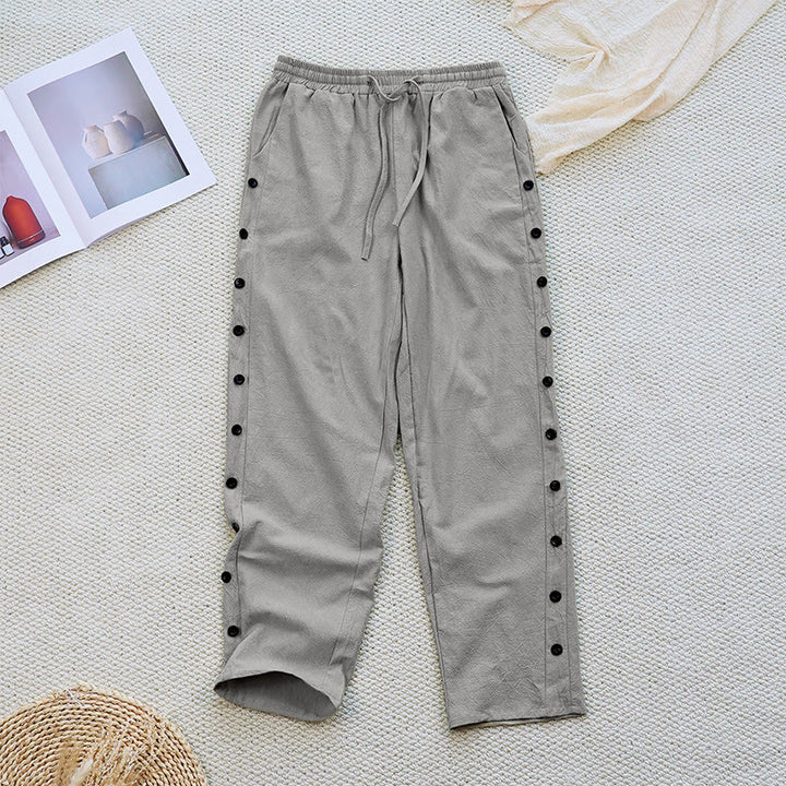 Buddha Stones Letnie Proste Patchworkowe Wzory Ściągacz Bawełna Len Spodnie Damskie Z Kieszeniami