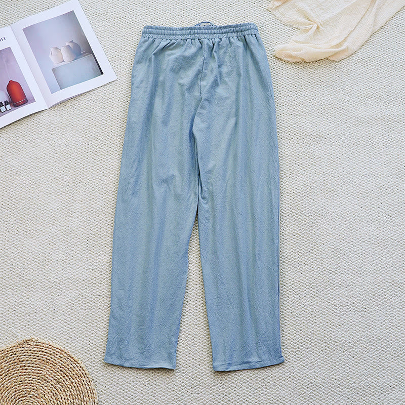 Buddha Stones Letnie Proste Patchworkowe Wzory Ściągacz Bawełna Len Spodnie Damskie Z Kieszeniami