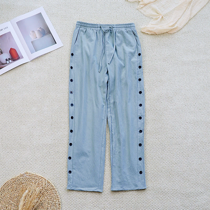 Buddha Stones Letnie Proste Patchworkowe Wzory Ściągacz Bawełna Len Spodnie Damskie Z Kieszeniami - image 18