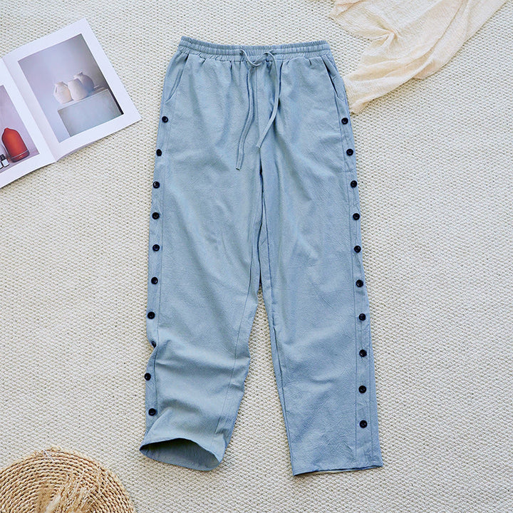 Buddha Stones Letnie Proste Patchworkowe Wzory Ściągacz Bawełna Len Spodnie Damskie Z Kieszeniami - LightSkyBlue - US12, UK/AU16, EU44 (2XL) - image 16