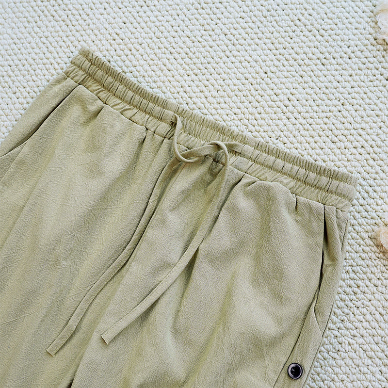 Buddha Stones Letnie Proste Patchworkowe Wzory Ściągacz Bawełna Len Spodnie Damskie Z Kieszeniami