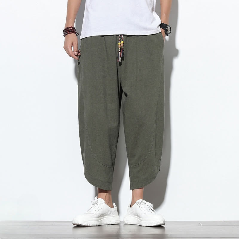 Spodnie haremowe męskie z kieszeniami i ściągaczem w stylu casual z Buddha Stones, 7-8 długości - image 31