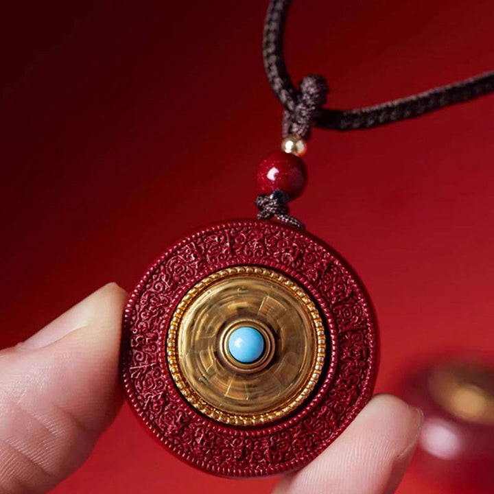 Buddha Stones Naturalny Cynober Om Mani Padme Hum Obrotowy Pismo Yin Yang Wzór Błogosławieństwo Naszyjnik Wisiorek Sznurkowy - image 4