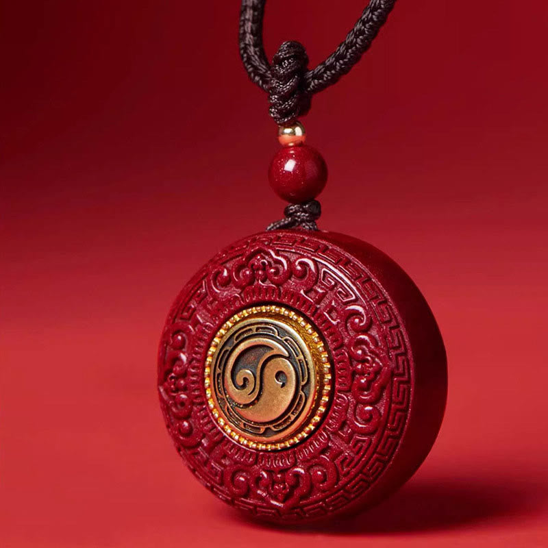 Buddha Stones Naturalny Cynober Om Mani Padme Hum Obrotowy Pismo Yin Yang Wzór Błogosławieństwo Naszyjnik Wisiorek Sznurkowy - image 3