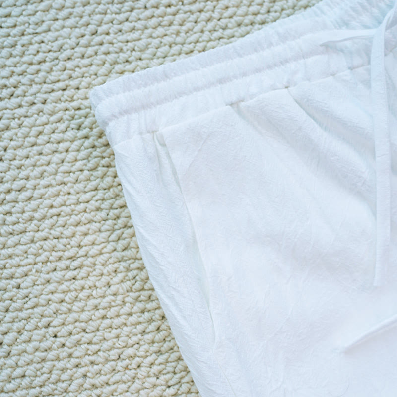 Buddha Stones Lato Codzienne KwiatoweBiałe Gładkie Patchwork Koronkowy Wzór Bawełna Lniane Damskie Spodnie Z Kieszeniami - image 6