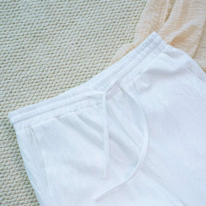 Buddha Stones Lato Codzienne KwiatoweBiałe Gładkie Patchwork Koronkowy Wzór Bawełna Lniane Damskie Spodnie Z Kieszeniami - image 5