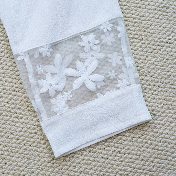 Buddha Stones Lato Codzienne KwiatoweBiałe Gładkie Patchwork Koronkowy Wzór Bawełna Lniane Damskie Spodnie Z Kieszeniami - image 8