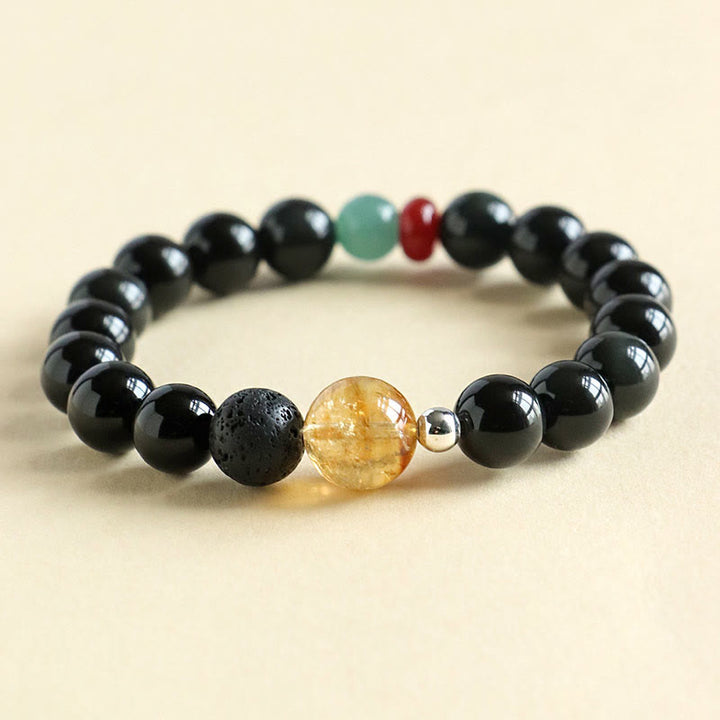 Bransoletka z Buddha Stones Naturalne czarne koraliki obsydianowe Siła Spełnienie