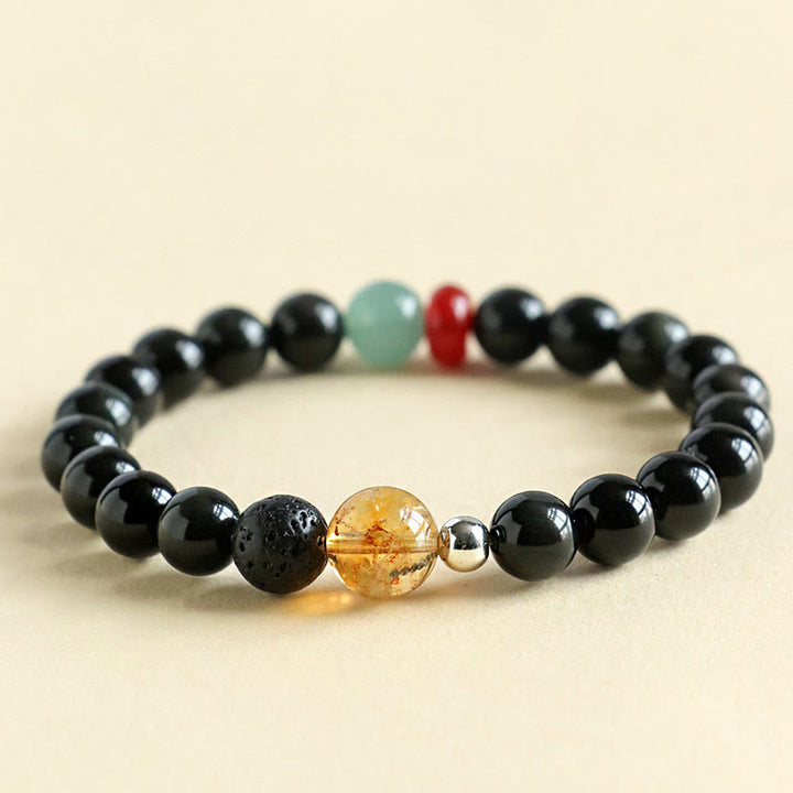 Bransoletka z Buddha Stones Naturalne czarne koraliki obsydianowe Siła Spełnienie