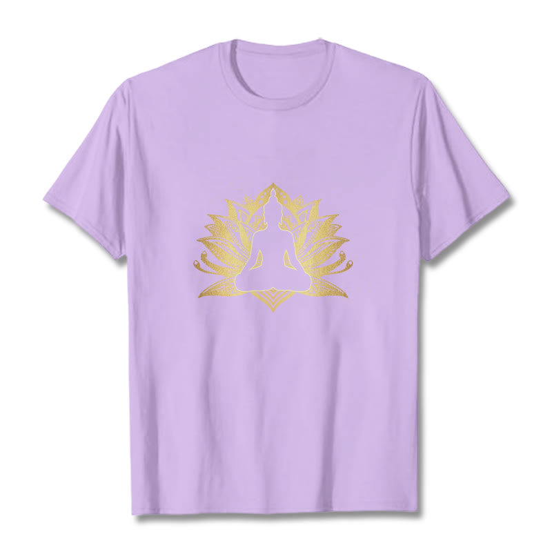 Buddha Stones Złoty Lotos Medytacja Budda T-shirt - Śliwka - 2XL - image 16