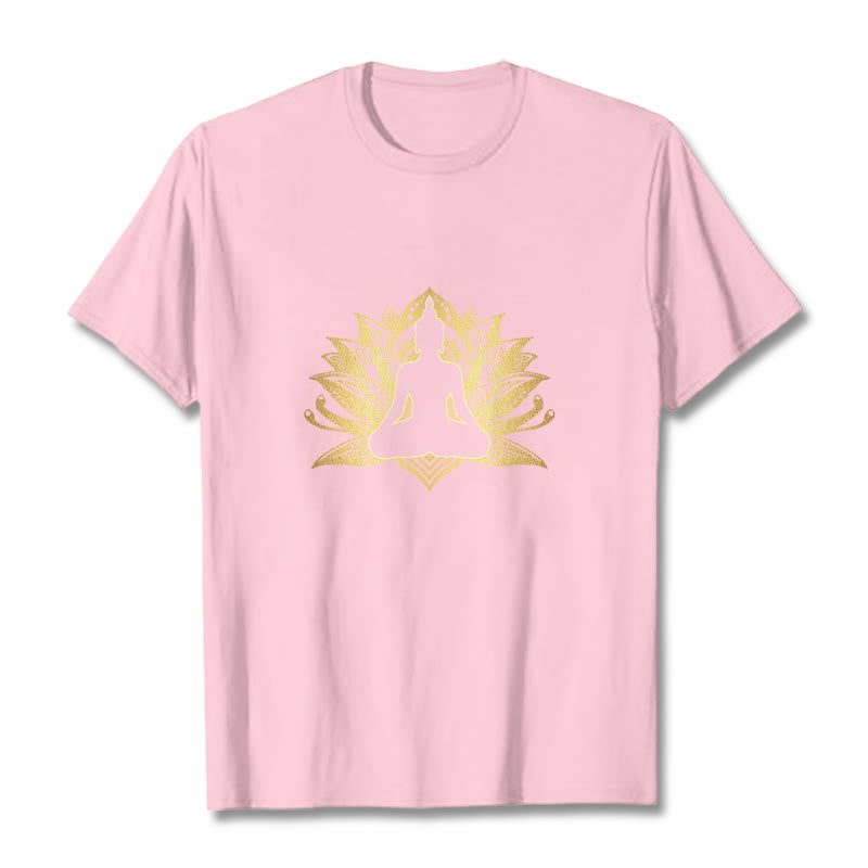 Buddha Stones Złoty Lotos Medytacja Budda T-shirt - Jasnoróżowy - 2XL - image 12