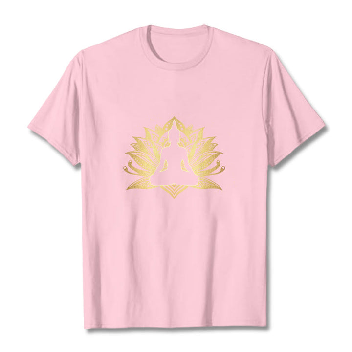 Buddha Stones Złoty Lotos Medytacja Budda T-shirt - Jasnoróżowy - 2XL - image 12