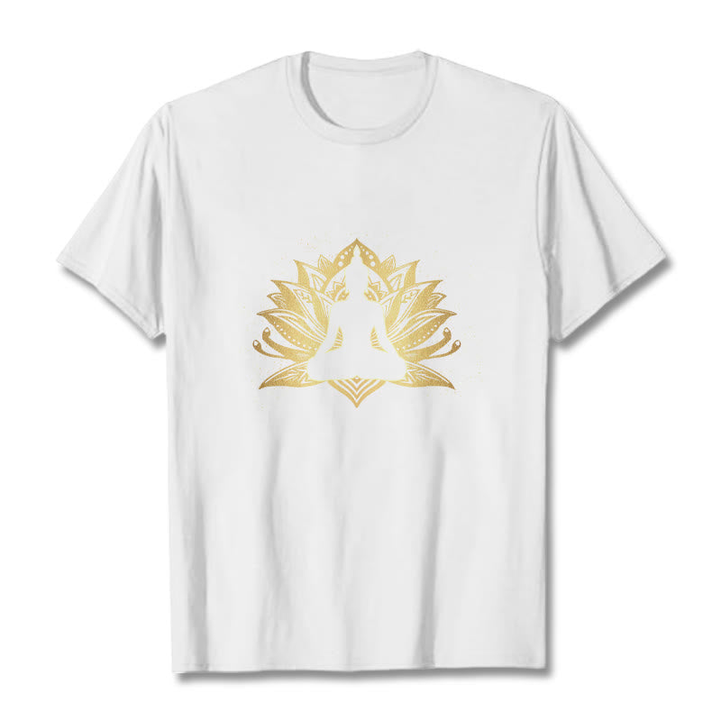 Buddha Stones Złoty Lotos Medytacja Budda T-shirt - Biały - 2XL - image 5