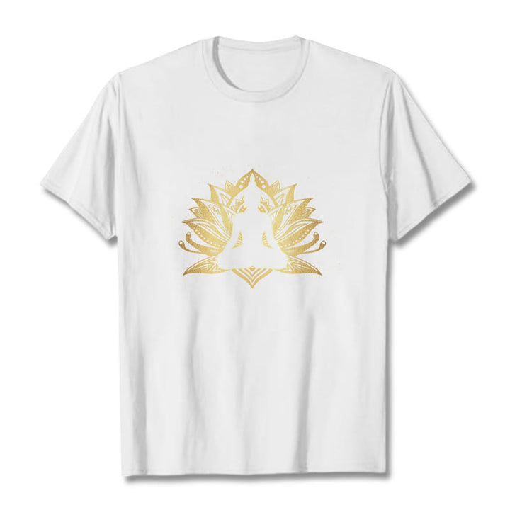 Buddha Stones Złoty Lotos Medytacja Budda T-shirt - Biały - 2XL - image 5