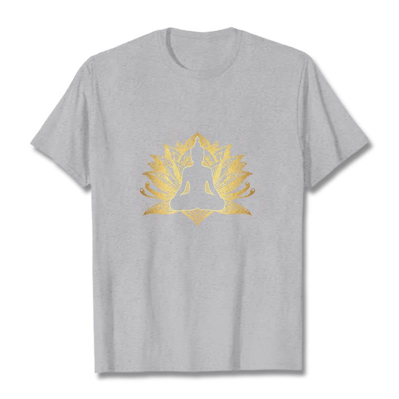 Buddha Stones Złoty Lotos Medytacja Budda T-shirt - Jasnoszary - 2XL - image 20