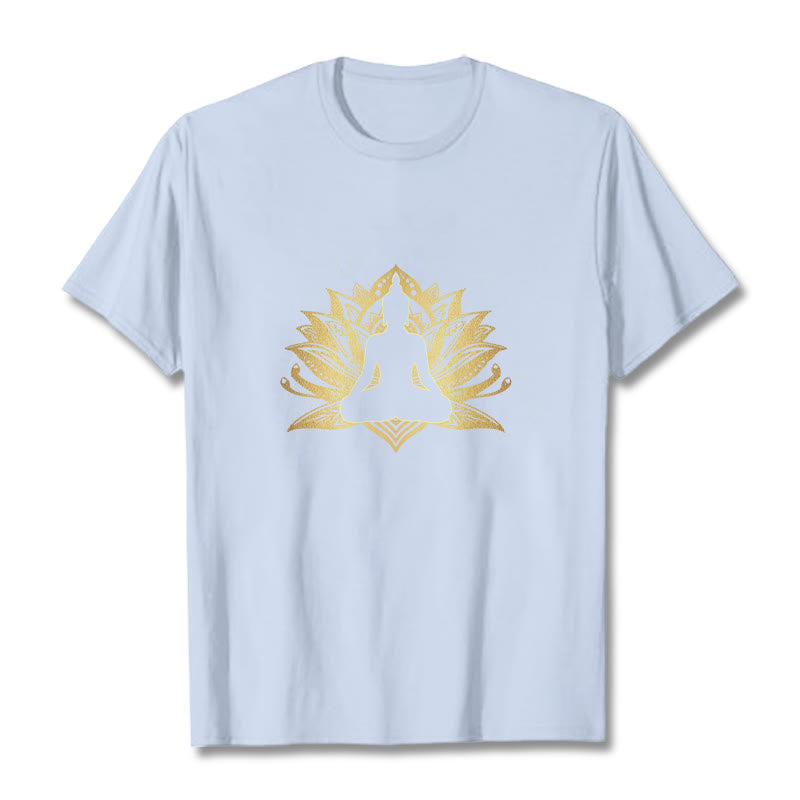 Buddha Stones Złoty Lotos Medytacja Budda T-shirt - Jasnoniebieski - 2XL - image 18