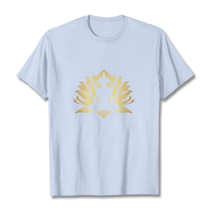 Buddha Stones Złoty Lotos Medytacja Budda T-shirt - Jasnoniebieski - 2XL - image 18