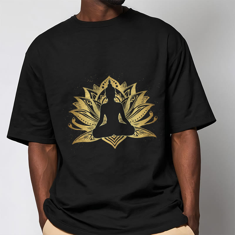 Buddha Stones Złoty Lotos Medytacja Budda T-shirt - image 1