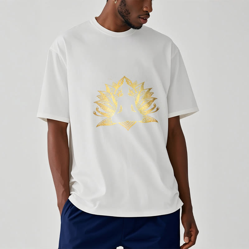 Buddha Stones Złoty Lotos Medytacja Budda T-shirt - image 6