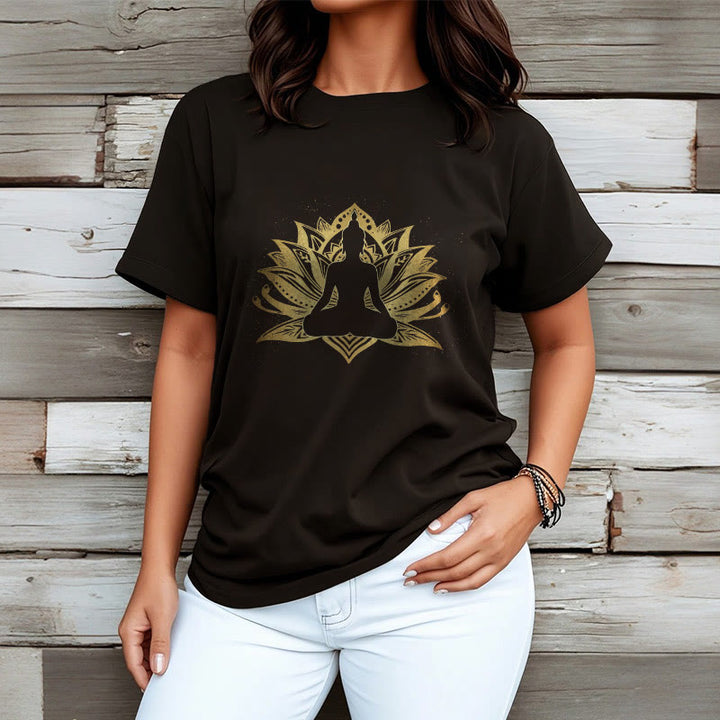 Buddha Stones Złoty Lotos Medytacja Budda T-shirt - image 3