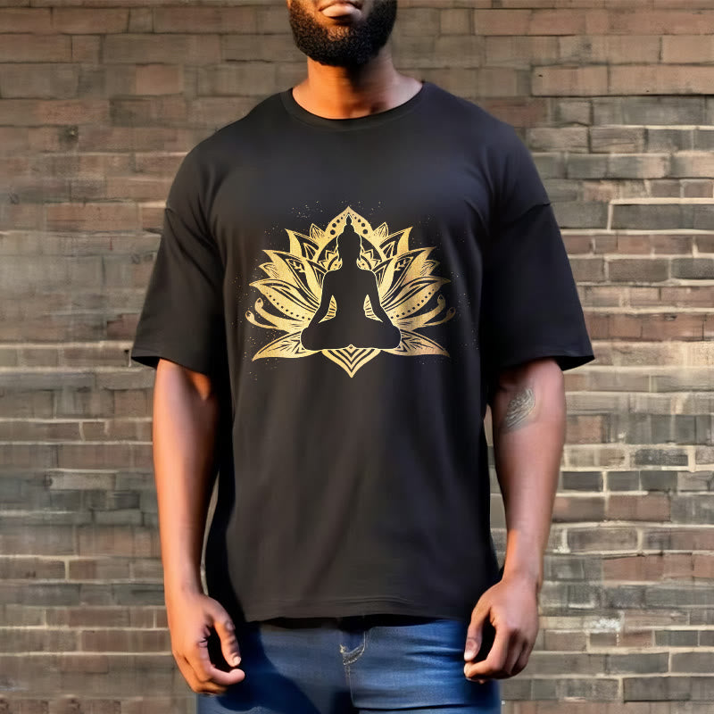 Buddha Stones Złoty Lotos Medytacja Budda T-shirt - image 2