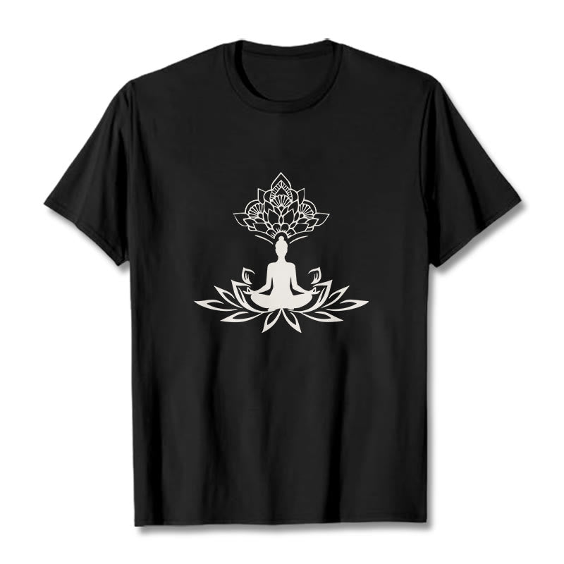 Buddha Stones Lotosu Medytacja Budda Koszulka T-shirt - Czarny - 2XL - image 5