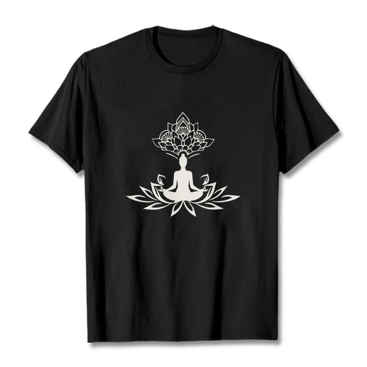 Buddha Stones Lotosu Medytacja Budda Koszulka T-shirt - Czarny - 2XL - image 4