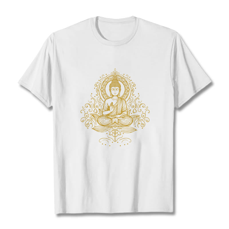 Buddha Stones Lotosu Winorośli Medytacja Budda Koszulka T-shirt - Biały - 2XL - image 7