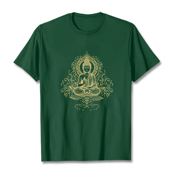 Buddha Stones Lotosu Winorośli Medytacja Budda Koszulka T-shirt - ForestGreen - 2XL - image 0