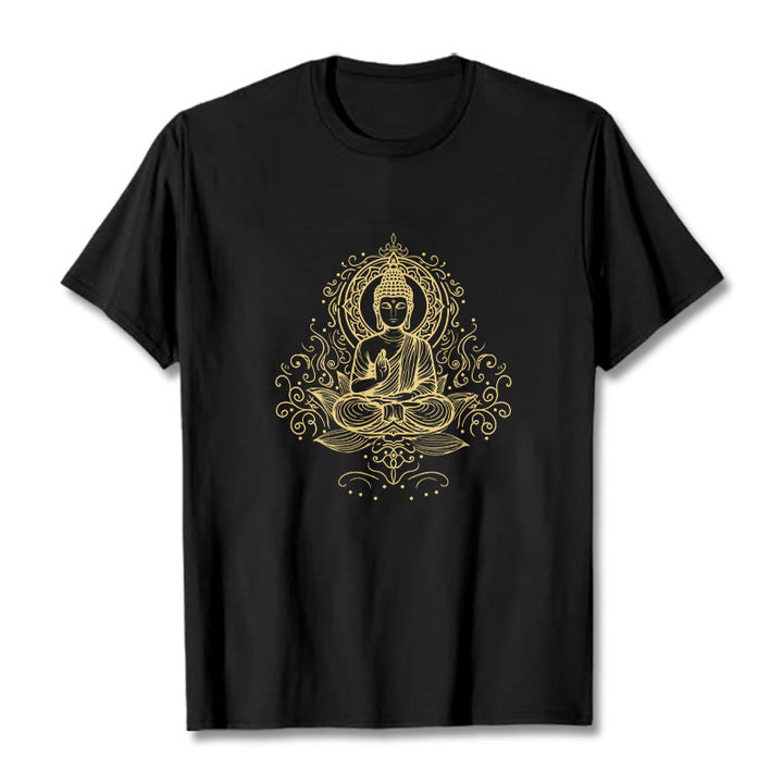 Buddha Stones Lotosu Winorośli Medytacja Budda Koszulka T-shirt - Czarny - 2XL - image 3