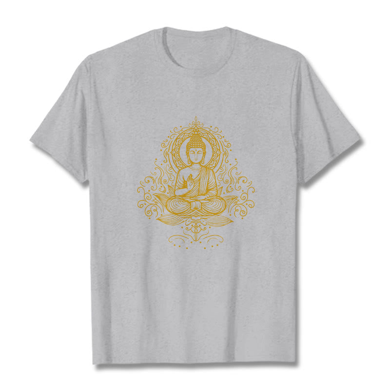 Buddha Stones Lotosu Winorośli Medytacja Budda Koszulka T-shirt - Jasnoszary - 2XL - image 20