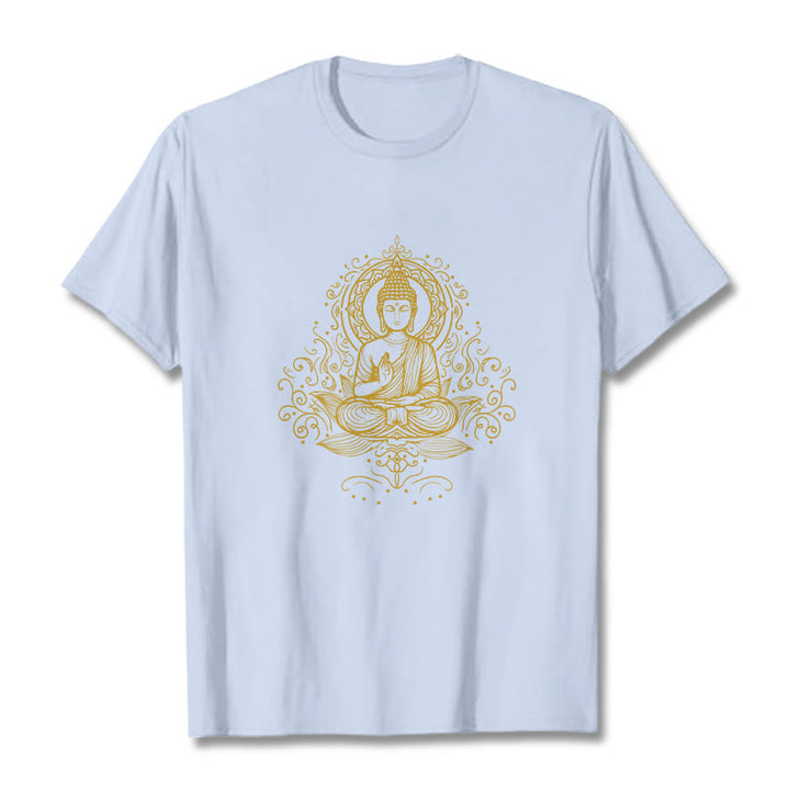 Buddha Stones Lotosu Winorośli Medytacja Budda Koszulka T-shirt - Jasnoniebieski - 2XL - image 19