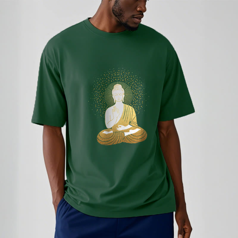 Buddha Stones Złoty Budda Medytacja Z Złotą Aurą Koszulka T-shirt - image 1