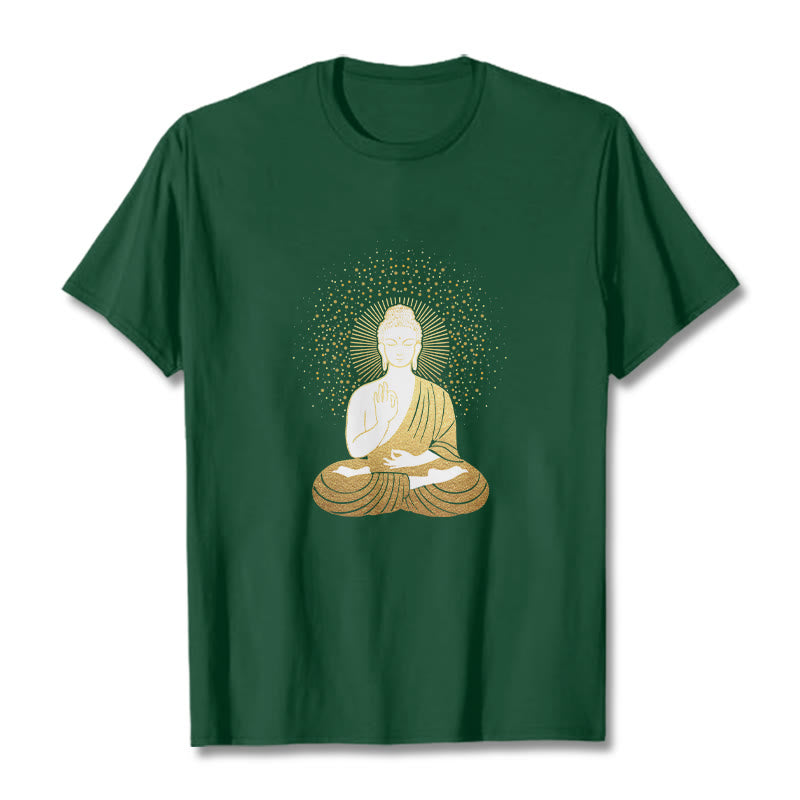 Buddha Stones Złoty Budda Medytacja Z Złotą Aurą Koszulka T-shirt - ForestGreen - 2XL - image 0